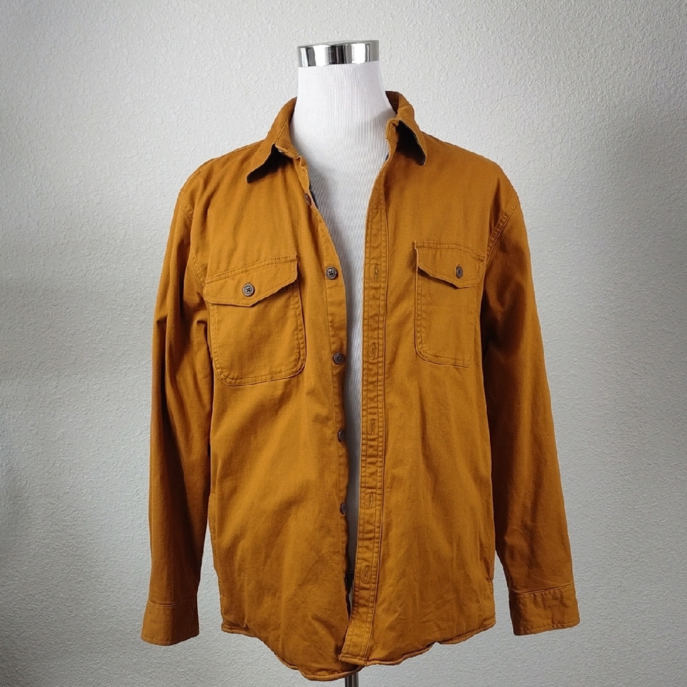 Land's End Men's Shacket Size L 42-44 Golden Pecan Flannel Lined Plaids